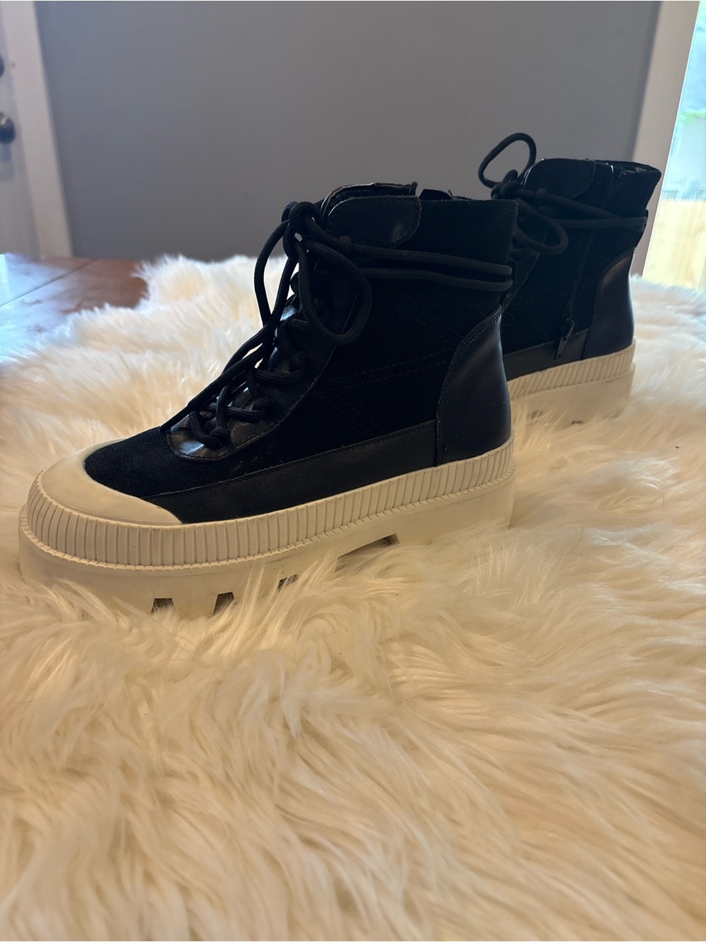 Gianni Bini Black and White Chunky Lug Sole Ankle Boots - Picture 8 of 8